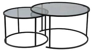 Set 2 masute cafea AURUM, fumuriu/negru, sticla/metal