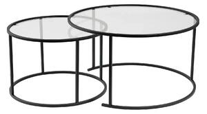Set 2 masute cafea AURUM, transparent/negru, sticla/metal