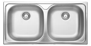 Deante Xylo, chiuveta blat din otel inoxidabil cu 2 camere B/O 780x435x150 3.5" + sifon, model decor, ZEX_3203