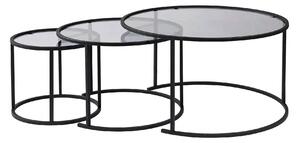 Set 3 masute cafea AURUM, transparent/negru, sticla/metal