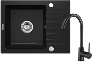 Deante Zorba, chiuveta granit 580x440x164 mm Z/KO, 3.5" + sifon cu economie de spatiu, 1 camera + robinet Milin, negru, ZQZAN11A