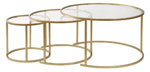 Set 3 masute cafea AURUM, transparent/auriu, sticla/metal