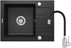 Deante Zorba, chiuveta granit cu 1 camera 580x440x164 mm si baterie flexibila pentru chiuveta Luno, grafit, DEA-ZQZC211A