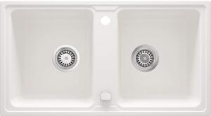 Deante Zorba, chiuveta granit 780x435x180 mm B/O, 3,5" + sifon de economisire a spațiului, cu 2 camere, alb, ZQZ_A203