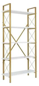 Etajera ELYSIAN, alb/auriu, PAL/metal, 90x34x180 cm
