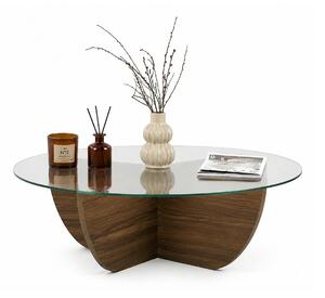 Masuta cafea LIYA, nuc/transparent, sticla/PAL, 90x90x30 cm