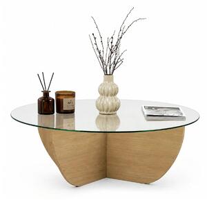 Masuta cafea LIYA, stejar/transparent, sticla/PAL, 90x90x30 cm