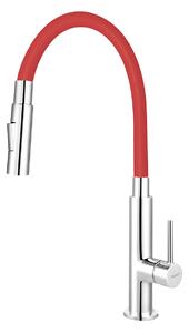 Ferro Zumba Slim, baterie chiuveta cu brat elastic si spray, rosu/crom, 70730-0CV