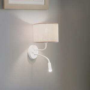 Duolla Aplică de perete Roller, bumbac alb crud, alb, cu lumină citit, Alb, Camera de zi / sufragerie, Țesătură / Textil