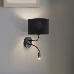 Duolla Aplică de perete Roller, catifea neagră, negru, cu lumină citit, Negru, Camera de zi / sufragerie, Țesătură / Textil