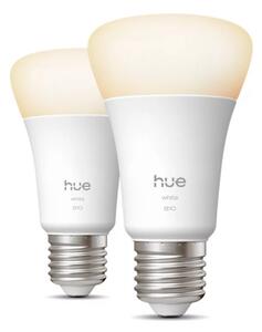 Set 2 becuri LED dimabile Philips Hue White, soclu E27, 7W, 230V, 2700K