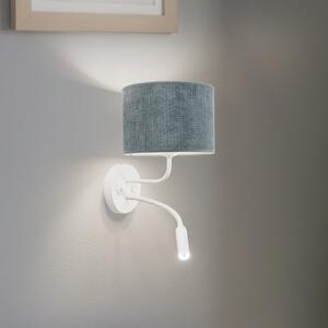 Duolla Aplică de perete Roller, cablu mentă, alb, cu lumină citit, Alb, Camera de zi / sufragerie, Țesătură / Textil