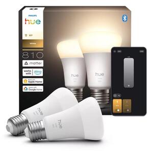 Set 2 becuri LED dimabile Philips Hue White, soclu E27, 7W, 230V, 2700K