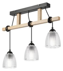 Lustră suspendată cu cablu LEANDRA, 3xE27/15W/230V, stejar/negru