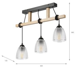 Lustră suspendată cu cablu LEANDRA, 3xE27/15W/230V, stejar/negru