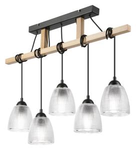 Lustră suspendată pe cablu LEANDRA, 5x E27, 15W, 230V, stejar/negru