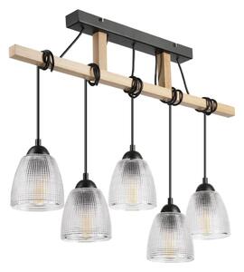 Lustră suspendată pe cablu LEANDRA, 5x E27, 15W, 230V, stejar/negru