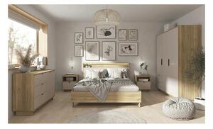 Set dormitor DALVA, stejar/casmir, pat 160x200, dulap cu 3 usi si 2 se