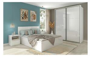 Set dormitor TETRIX 2, alb, pat 160x200, dulap cu 2 usi si 2 noptiere