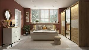 Set dormitor GLAMOUR, casmir/stejar, pat 160x200, dulap cu 3 usi, 2 no