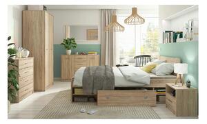 Set dormitor NEPO PLUS, stejar sonoma, pat 140x200, dulap cu 2 usi, 2