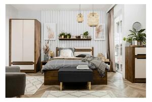 Set dormitor RUSO, stejar april/alb perla, pat 160x200, dulap cu 2 usi