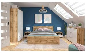Set dormitor ZELE 2, stejar wotan/alb, pat 160x200, dulap 2 usi si un