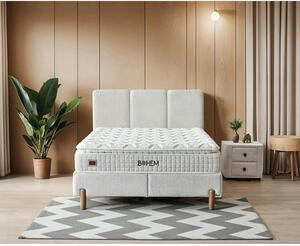 Set pat cu saltea BOHEM 140x200, stofa crem - Gloria G0001, cu somiera
