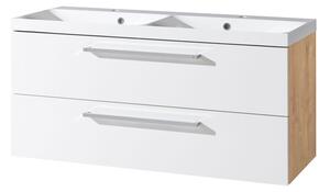 Mereo Mereo, Bino, dulap de baie din marmură turnată 121 cm, alb, stejar, MER-CN673M