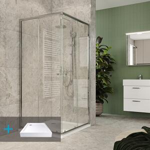 Mereo Mereo, Set de duș Kora Lite: cabină de duș 90x90x185 cm, crom ALU, sticlă transparentă, 90 cm, cadă, sifon, MER-CK34123ZH