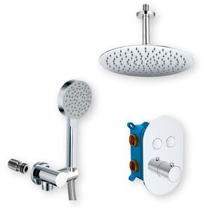Mereo Mereo, Set de duș cu robinet termostatic cu buton ascuns - 2 căi - capac oval, MER-CB60106TB4