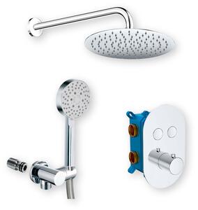 Mereo Mereo, Set de duș cu robinet termostatic cu buton ascuns - 2 căi - capac oval, MER-CB60106TB3
