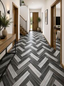 Linoleum Model Parchet Venice 990, Latime 200 cm, Negru Gri