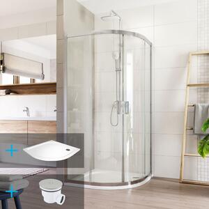 Mereo Mereo, Set dus:, LIMA, sfert de cerc, 90x90x190 cm, R 550, crom ALU, sticla transparenta, cada de marmura turnata, MER-CK608B23KM