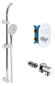 Mereo Mereo, Set de baie cu robinet termostatic cu buton ascuns - 2 căi - capac oval, MER-CB60106TB1