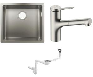 Set chiuveta din otel Hansgrohe S 71 43427800, baterie bucătărie Hansgrohe Zesis M33 74800800, 43921800