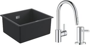 Set chiuvetă din granit Grohe K700 31653AP0, baterie bucătărie Grohe Eurosmart Cosmopolitan 31481001, 40535000