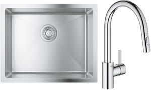 Set chiuveta din otel Grohe K700 31574SD1, baterie bucătărie Grohe Eurosmart Cosmopolitan 31481001