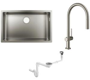 Set baterie bucătărie Hansgrohe Talis M54 72803800, chiuveta din otel Hansgrohe S 71 43428800, 43921800