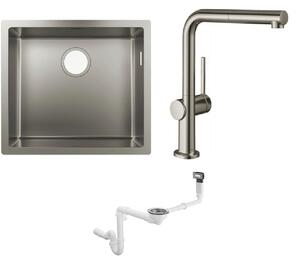 Set chiuveta din otel Hansgrohe S 71 43427800, baterie bucătărie Hansgrohe Talis M54 72809800, 43921800