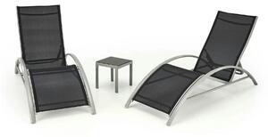 Set gradina EMBOLO, negru/gri, metal/panza, cu masuta si 2 sezlonguri