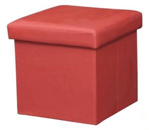 Taburet pliabil TELA NEW tapitat cu piele ecologica rosie, 40x40x37 cm