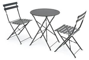 Set gradina LIVORNO, negru, metal, cu masa si 2 scaune pliante