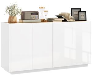 HOMCOM Bufet de Bucătărie cu Uși Amortizate și Rafturi Reglabile, pentru Sufragerie sau Living, 140x40x75 cm, Alb Lucios | Aosom Romania