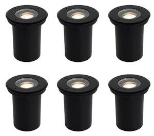 Set de 6 spoturi moderne de sol pentru exterior negru 35 mm reglabile IP65 - Delux