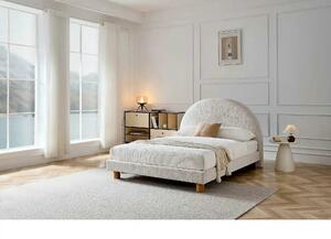 Pat TURI 160x200, bej deschis, stofa, cu somiera