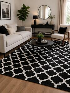 Covor Sufragerie Dormitor, Model Kolibri 11158 180 , Covor Living . Alb Negru Negru, Dreptunghi, 80x150