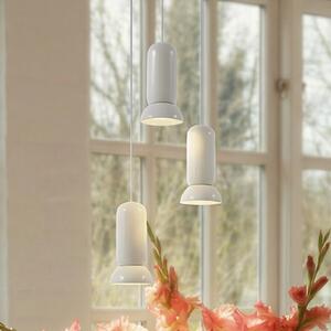 Lindby Lampă suspendată Kerimi, ceramică, crem, 3 becuri, rotundă, reglabil, Alb, Camera de zi / sufragerie, Ceramică, Scandinavă