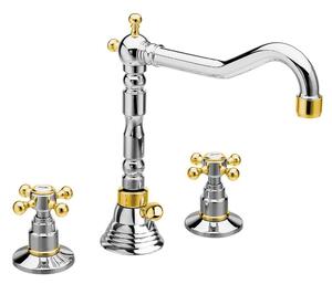 Reitano Rubinetteria Reitano Rubinetteria, baterie pentru chiuvetă cu trei elemente ANTEA cu gura retro, cu priză, crom/auriu, 3222