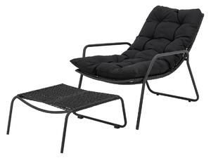 Set fotoliu si taburet, negru, cu perne, Boel